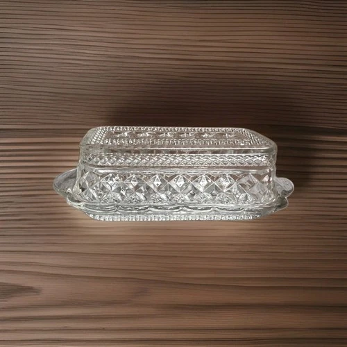 Vintage Anchor Hocking Wexford Clear Glass Diamond Covered Butter Dish