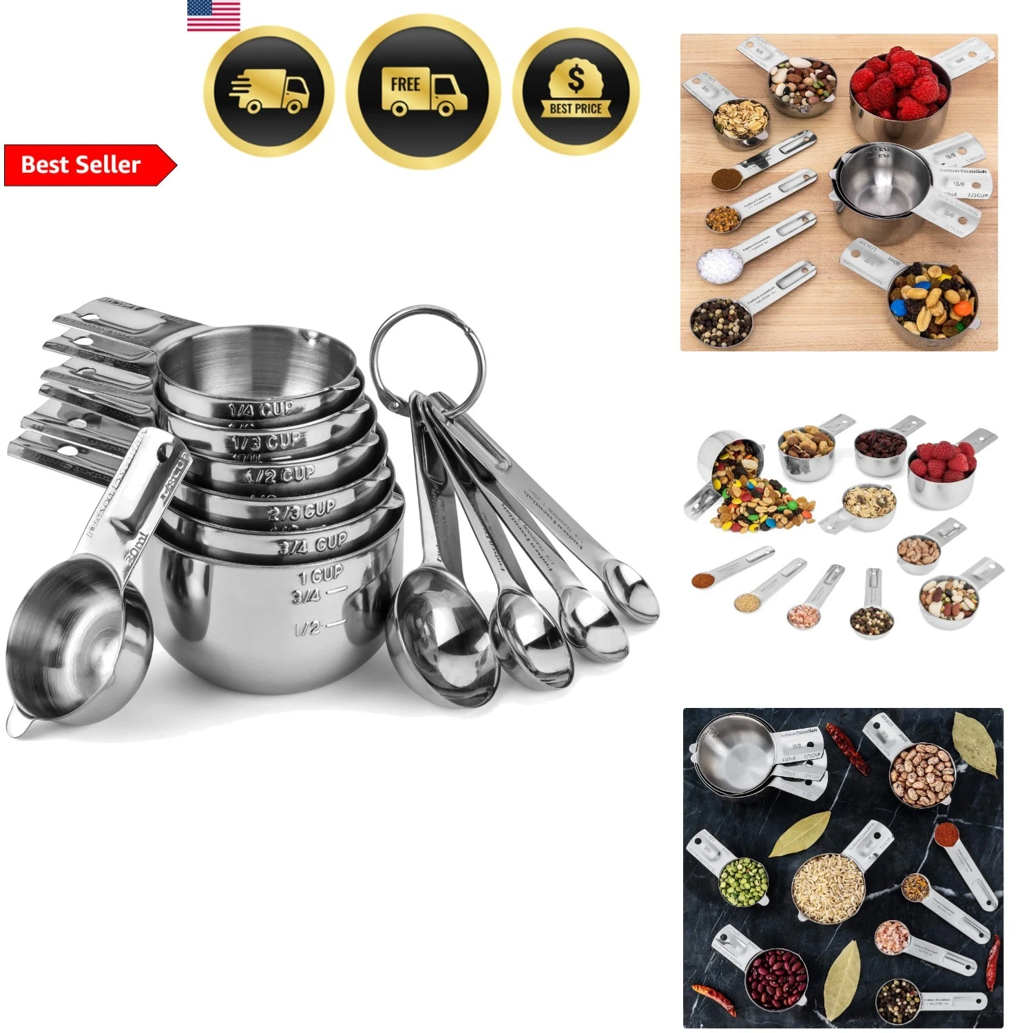 Measuring Cups and Spoons Set Stainless Steel Kitchen Utensils 11 Piece
Opens in a new window or tab