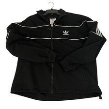 Adidas Track Jacket Black White 3 Stripes Logo Full Zip Size Small