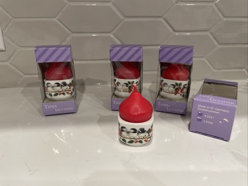 Mini Candle Holders  Holly Birds VTG FUNNY DESIGN W. Germany Set of 4 Boxed New - Picture 1 of 5