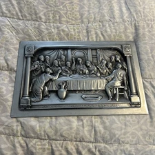 Vintage Jesus Christ The Last Supper 3D  Metal Relief Religious Art 15 1/2 X 10