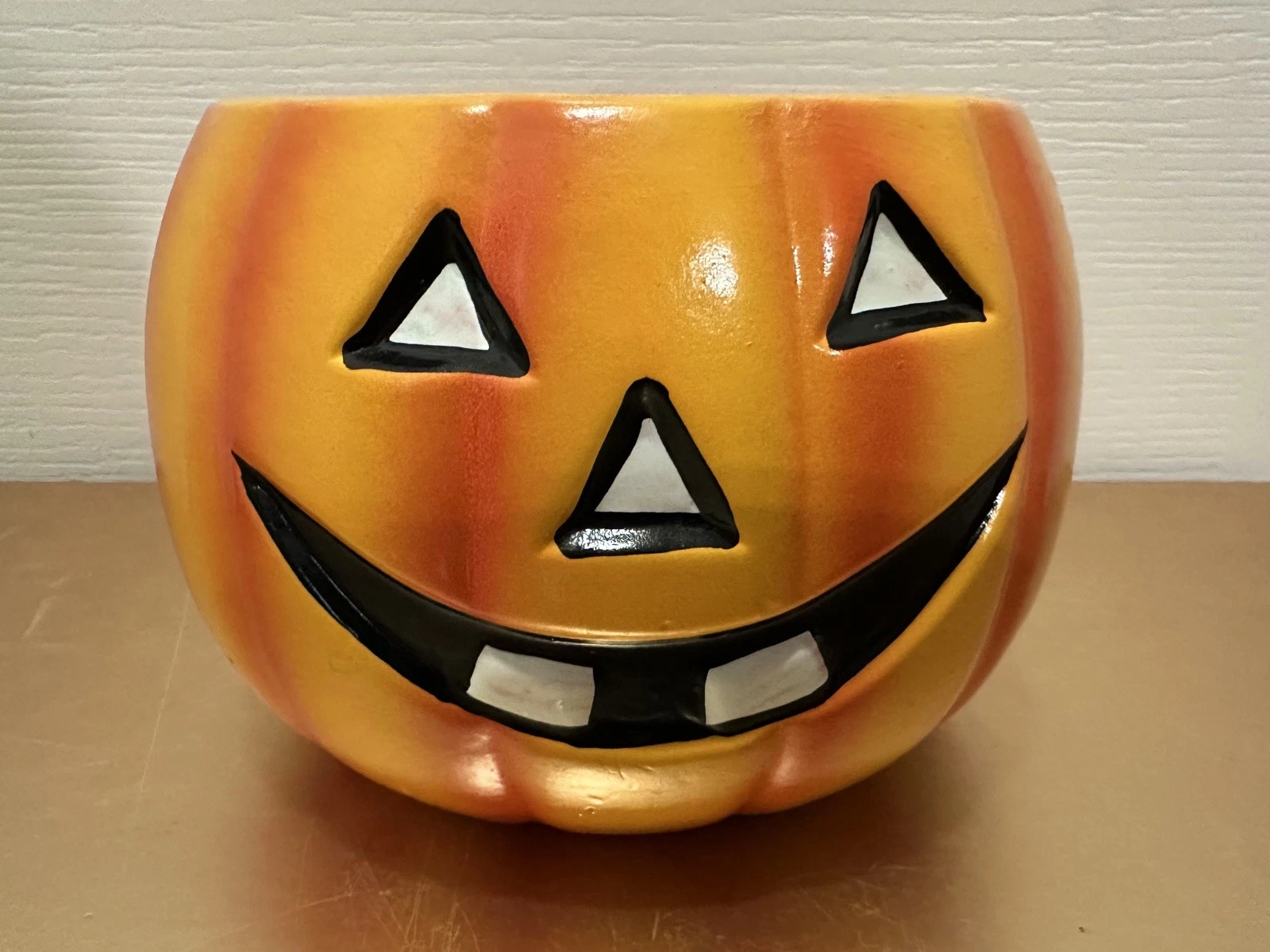 Vintage 1986 Holland Floral Pumpkin Jack-O-Lantern Decor Ceramic Vase Halloween