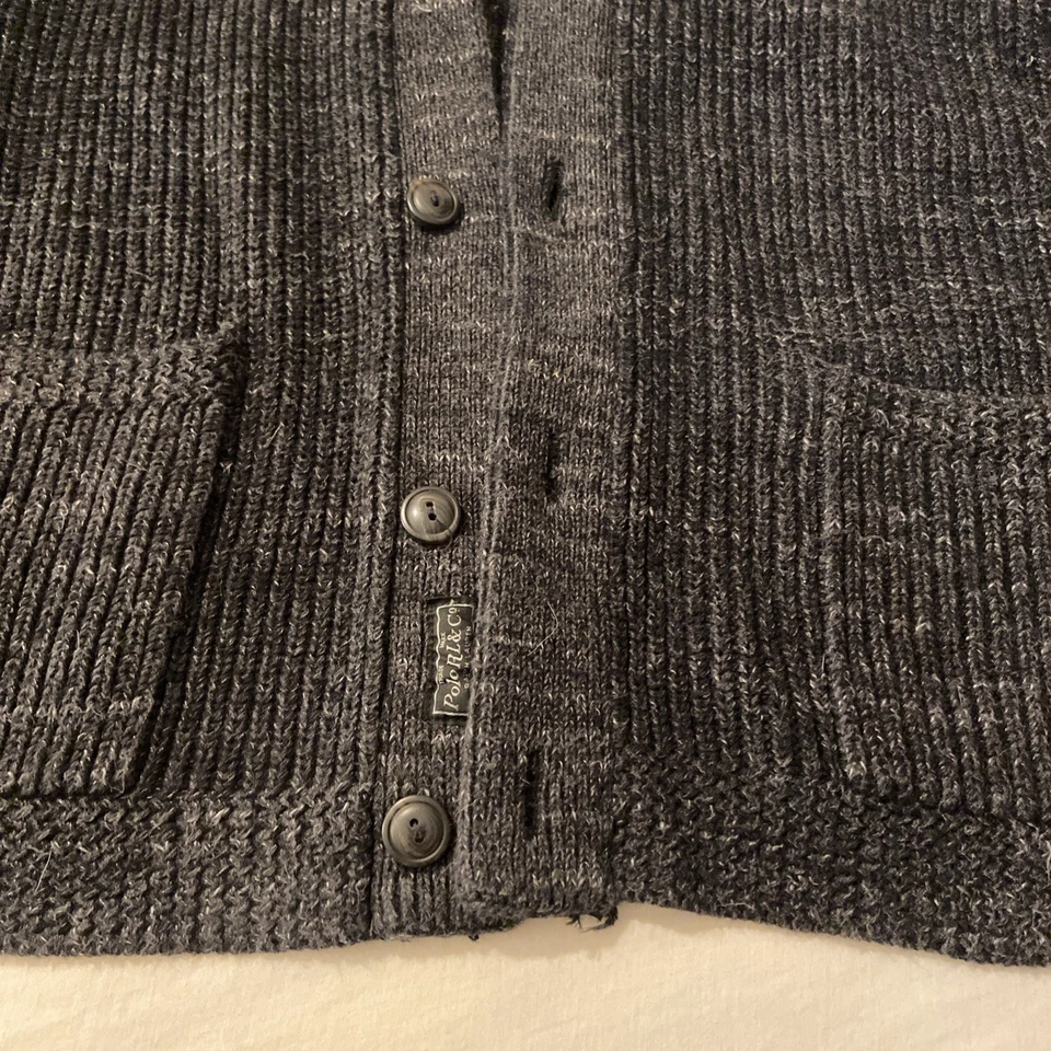 Polo Ralph Lauren Para Hombre Gris Carbón Tejido con Cable Chal Cuello Cárdigan Suéter XL Foto 3 de 4