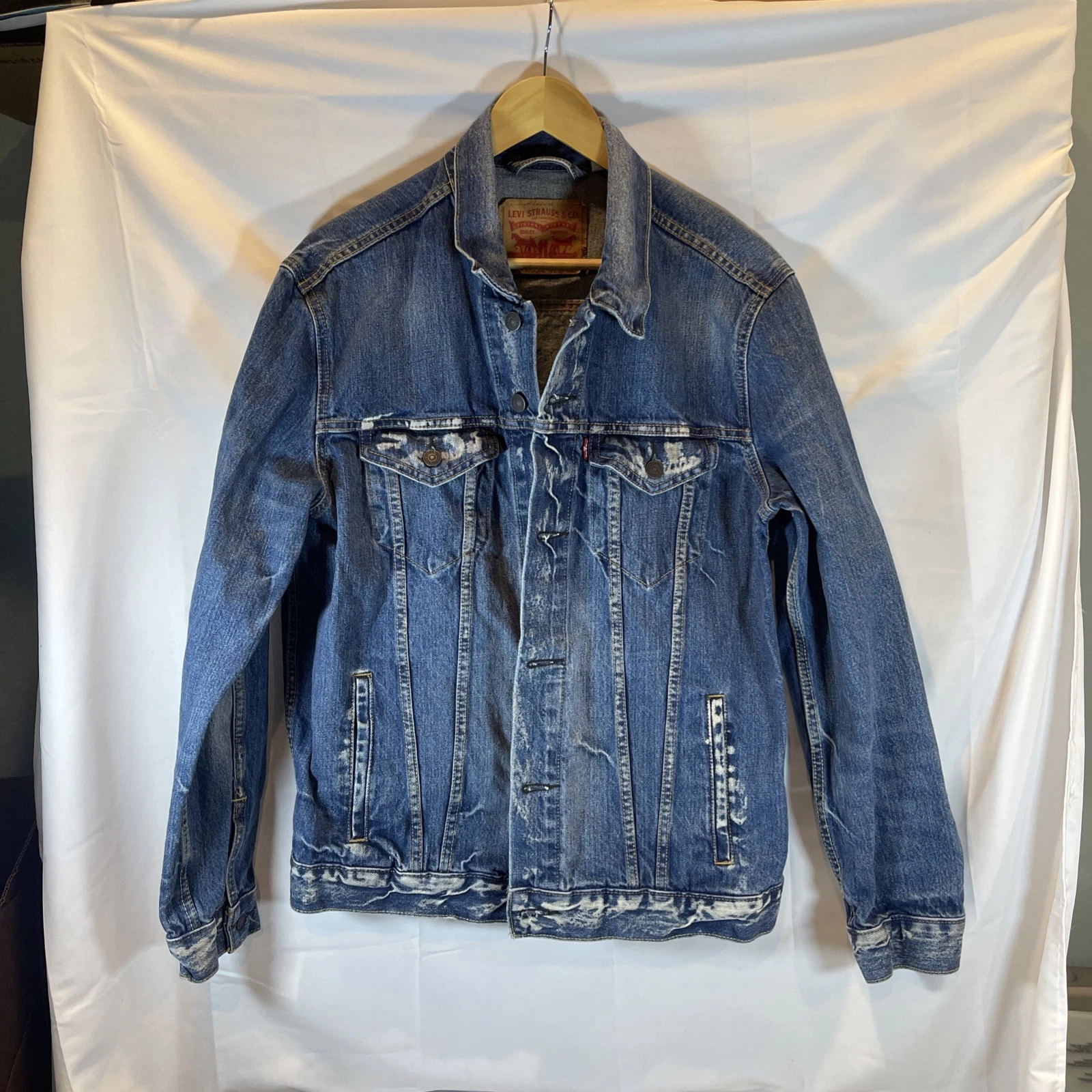 Levis Jean Jacket Mens L Blue Denim Faded Workwear 72334
