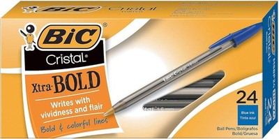 BIC Cristal Xtra Bold Ballpoint Pens, 24 Count (Pack of 1), Blue Ink 