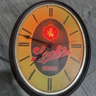 VINTAGE STROH'S BEER LIGHTED CLOCK SIGN - PLASTIC EARLY EMBLEM CLOCK WORKS