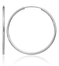 14K Solid White Gold 1.5mm Endless Round Medium Hoop Earrings