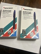 SkilCraft -24 Rubberized Retractable Ballpoint Pens Blue Ink Fine 2- 12 Packs