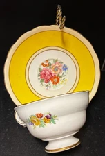 Vintage Grosvenor Bone China Tea Cup and Saucer: Yellow Floral, England