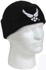 Black Military Air Force Wings Logo Acrylic Watch Cap Winter Hat