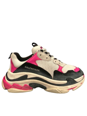 Balenciaga Triple S Sneaker Womens Black Pink Leather Speed Flat