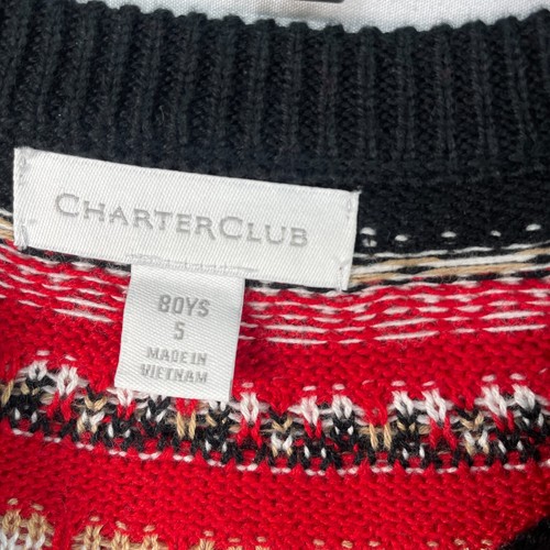Charter Club Sweater Boys Size 5 Black Red Pattern Long Sleeve New - Picture 3 of 7