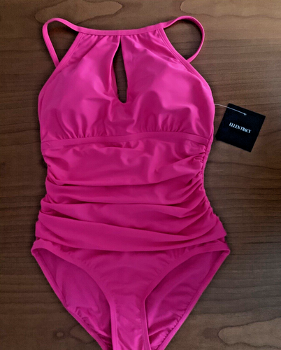 $98 Ellen Tracy Women's Keyhole High Neck 1pc Swimsuit Paradise Pink NWT Size 8