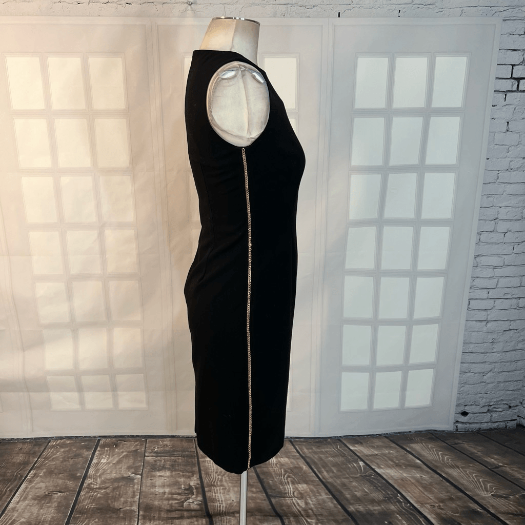 Calvin Klein Sleeveless Gold Chain Side Accent Black Sheath Dress Size 2 |  eBay