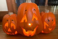 Vintage 1998 Halloween Paper Magic Group 3 Face Lighted Pumpkin Trio Decor