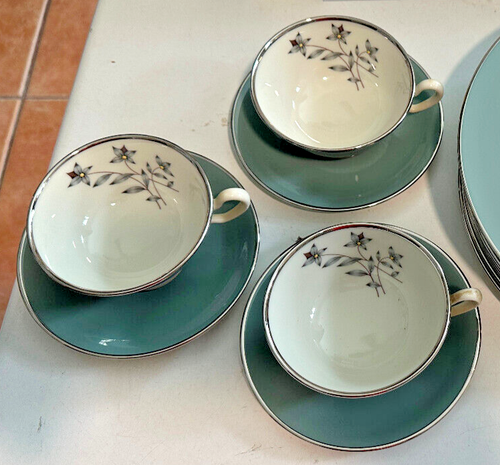 VINTAGE KINGSLEY BY LENOX CUP AND SAUCER 3 AVAILBLE X-445 CHINA RETIRED TEAL - Picture 2 of 6