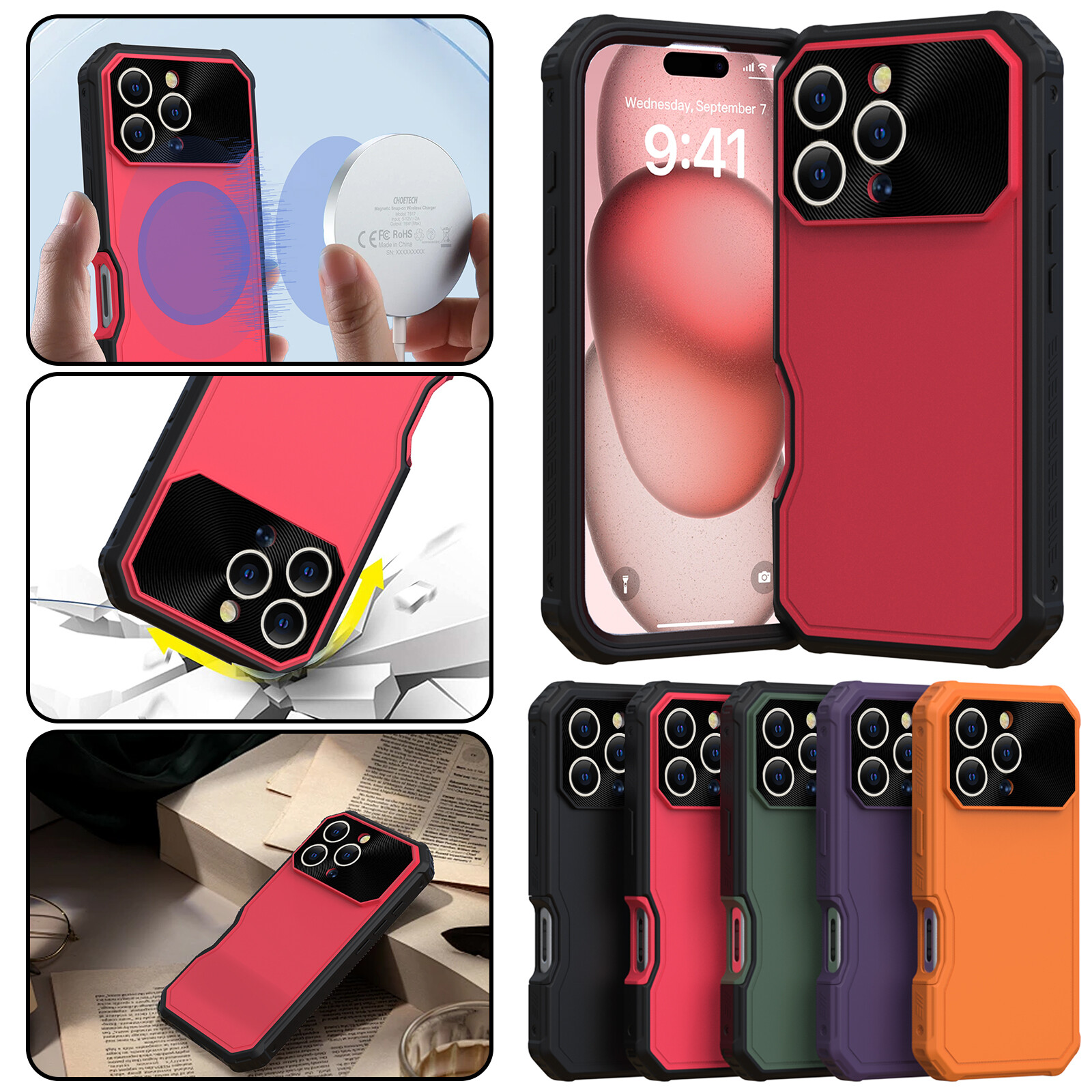For iPhone 16 Pro Max/16 Plus/16 Shockproof Mag-Safe Hard Lens Film Case Cover