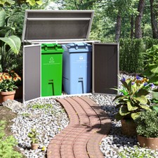 arge Outdoor Plastic Double Bin Storage Store Cover Garden Rubbish Dustbin Sheds