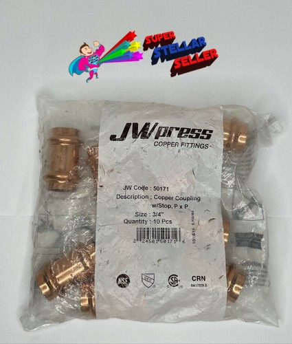 JW Press 50171 3/4" Double Press Copper Coupling WITH STOP  - LOT OF 10