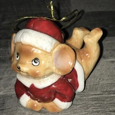 Vintage homeco Christmas Santa Mouse Figurine Holiday Decor Ornament W16
