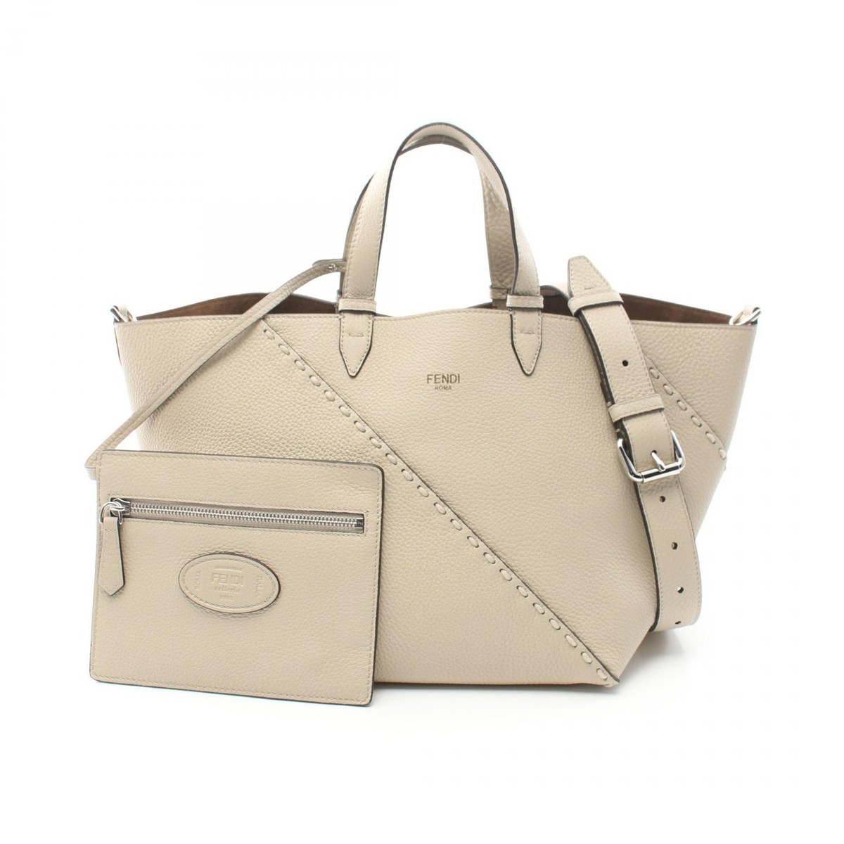 FENDI Selleria Diagonal Small 2way Tote Bag 7VA656AU4DF1RYU Leder Beige NEU