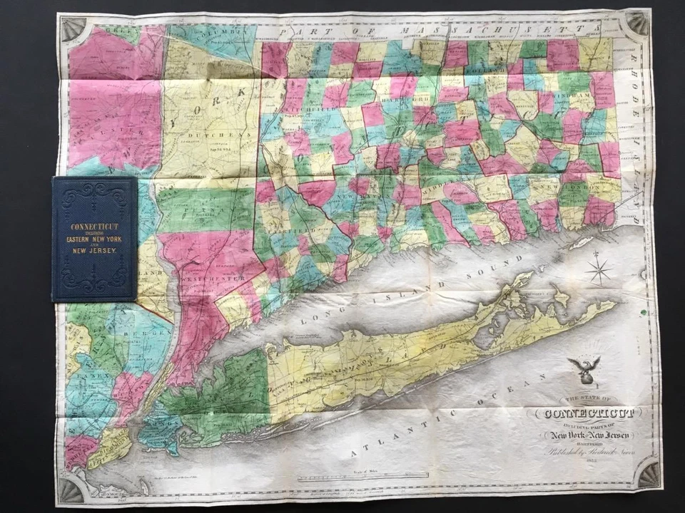 1854 STATE OF CONNECTICUT "LARGE 28"X23" POCKET MAP,NEW YORK,NEW JERSEY,ORIGINAL - Image 2 of 4