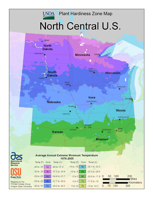 USA North Central US Plant Hardiness Zone Map Biome Poster Print - PICK SIZE