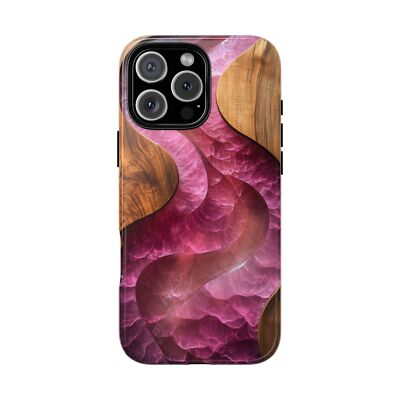 For iPhone/Galaxy/Pixel | Phone Ink Case - Rose Crystal Resin Marble Wood