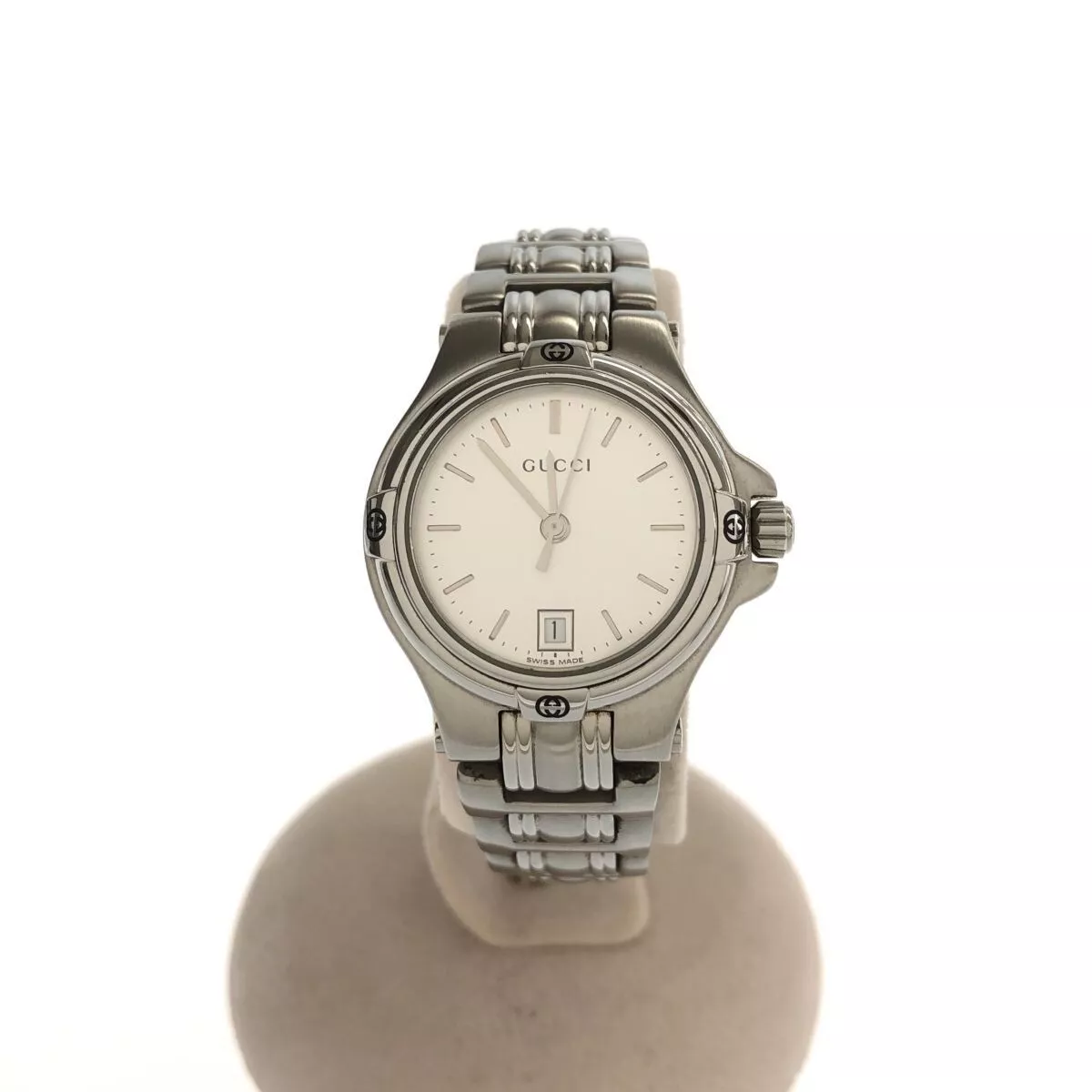 GUCCI 9040L Silver Dial Quartz QZ Date Stainless Steel Ladies Watch