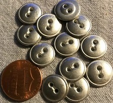12 Small Brushed Silver Tone Metal Sew-through Buttons 1/2" 12.5mm  2860