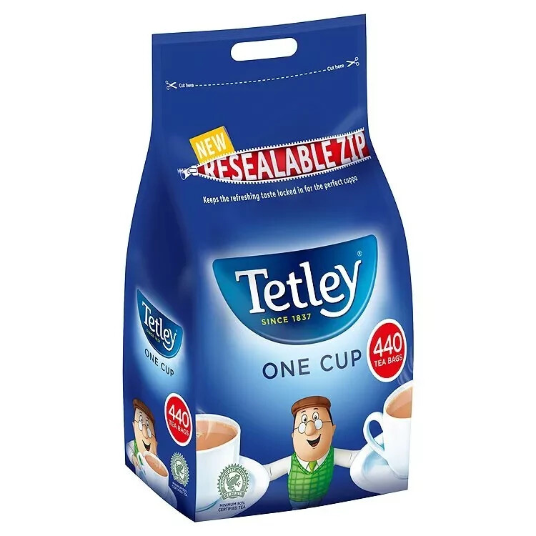 Bolsas de té Tetley 440 una taza de té negro, bolsa resellable con cremallera