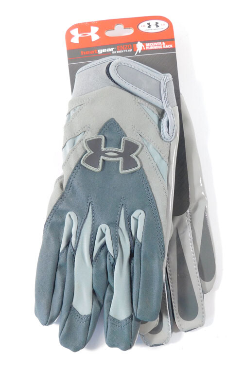 New Under Armour ENZO HeatGear Receiver & Running Back Gloves Gray/Gray Size LG