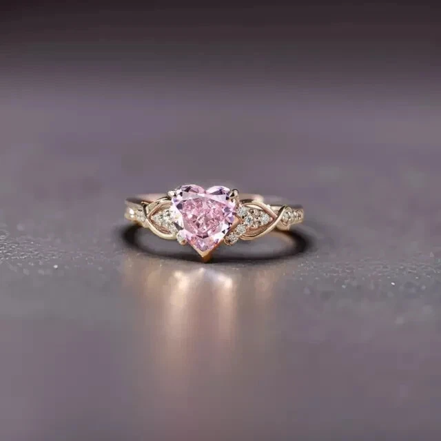 Помолвочное женское кольцо с сапфиром огранки сердце 2 карата с покрытием из розового золота 14 карат - Изображение 3 из 4
