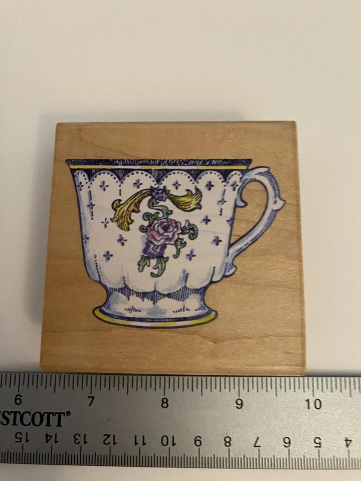 Stampendous Q006 China taza de té sello de goma montado en madera RS28 Foto 2 de 4