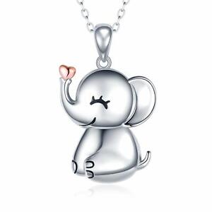 MANBU 925 Sterling Silver Cute Necklace - Luck Elephant Pendant Rose Gold  Hea | eBay