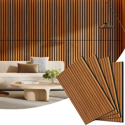 Acoustic Teak Wood Slat Wall Panels - 4 Pack for Noise Reduction & Decor