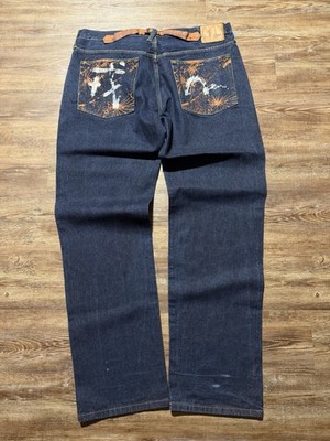 Y2K Evisu Indigo Genes Men s 40x36 Dark Wash Seagull Denim Blue Jeans Buckleback