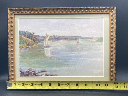 Pintura Acuarela Náutica Estilo Baribzon Francés, Enmarcada - Imagen 7 de 8