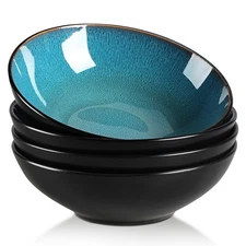 vancasso Bubble 4-Piece Green and Black Stoneware Bowl Set Cereal Bowl Soup Bowl