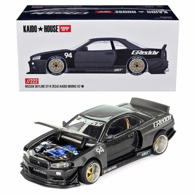 Kaido House x Mini GT Nissan R34 GT-R Kaido Works GReddy V2 Black Carbon 1/64