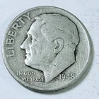1948 Roosevelt Dime 90% Silver Circulated Coin Free Shipping #8768