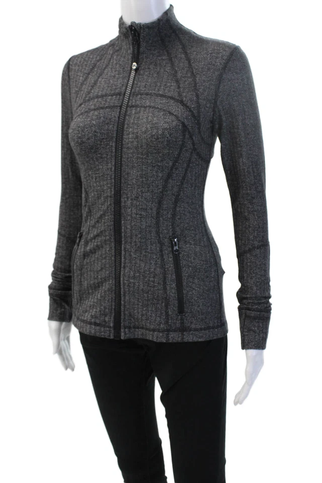 Lululemon Women Windbreaker Dark Gray High Neck Zip Long Sleeve Size 4 - Image 2 of 4