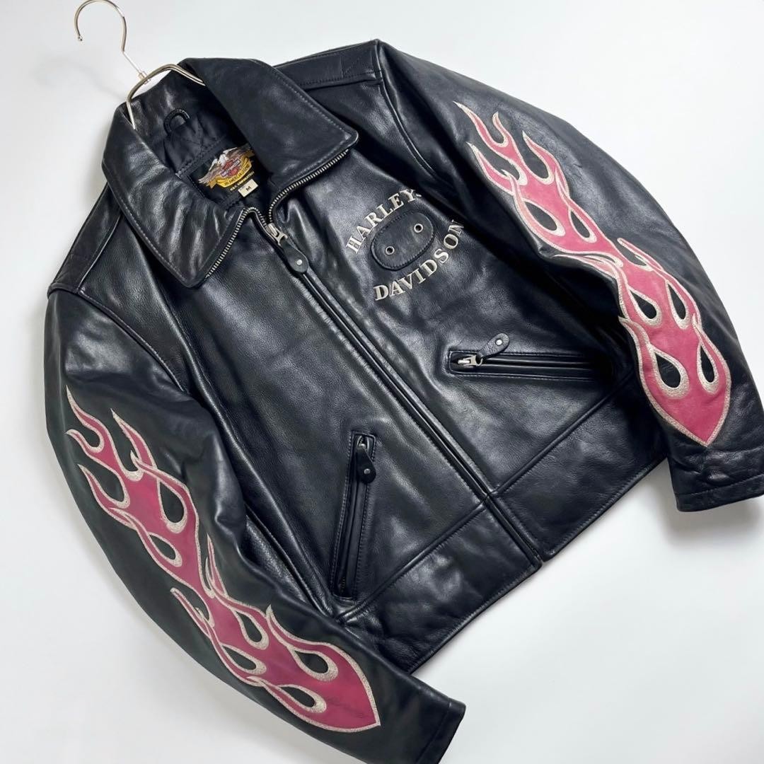 ☆ Harley Davidson Fire Arm Leather Riders Jacket M Cowhide Motorcycle Rare 88