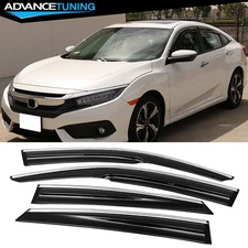Fits 16-21 Honda Civic Sedan Mugen Style Window Visor Rain Guard W/ Chrome Trim