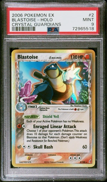 Pokemon TCG 2006 EX Crystal Guardians Blastoise Delta Species Holo 2/100 PSA 9