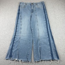 Pilcro Anthropologie Jeans Women’s 31 Blue High Rise Flared Striped Raw Hem Boho