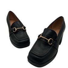 Nine West Womens Black Leather Horsebit Platform Block Heel Loafers Shoes 8M