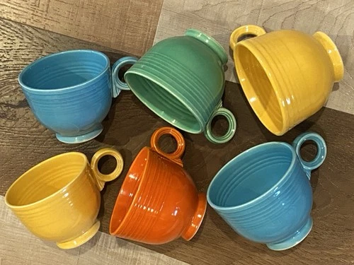 Fiesta Fiestaware Lot of 6 Cups O Ring Handle Blue, Green, Yellow, Orange NICE!