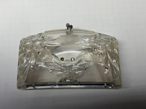 Vintage Clear Acrylic Lucite Rhinestone Clutch 1950s Purse Wallet Handbag