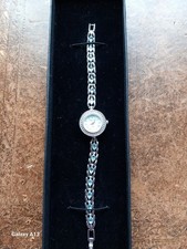 Jewel Time 925 Ladies Watch/Aquamarine Gemstone Strap/ Mother Of Pearl Dial Face